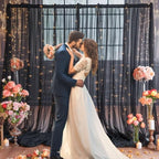 30x10ft Black Tulle Backdrop Curtain with Lights String for Parites, Sheer Photo Backdrop Curtains with Lights, alternate