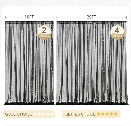 30x10ft Black Tulle Backdrop Curtain with Lights String for Parites, Sheer Photo Backdrop Curtains with Lights, alternate