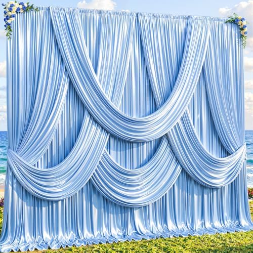 30x10ft Blue Glitter Backdrop Curtain for Parties, Wrinkle Free Satin Photo Backdrop Drapes 6 Panels 5x10FT