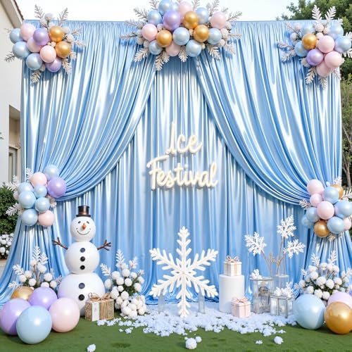 30x10ft Blue Glitter Backdrop Curtain for Parties, Wrinkle Free Satin Photo Backdrop Drapes 6 Panels 5x10FT, alternate view 6