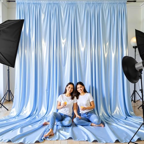30x10ft Blue Glitter Backdrop Curtain for Parties, Wrinkle Free Satin Photo Backdrop Drapes 6 Panels 5x10FT, alternate view 7