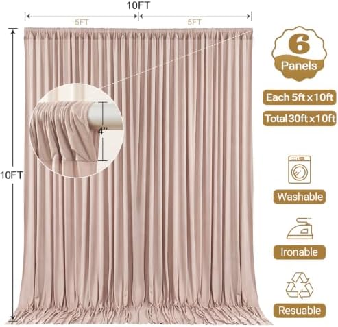 30x10ft Blush Nude Backdrop Curtain Panels for Parties - Wrinkle Free Polyester Photo Curtain Backdrop Wedding, alternate