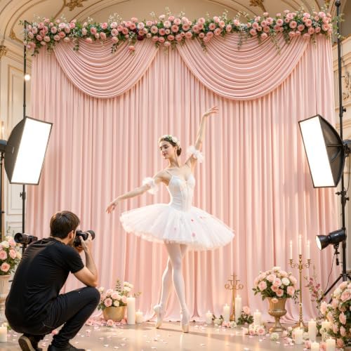 30x10ft Blush Pink Backdrop Curtain Panels for Parties - Wrinkle Free Polyester Photo Curtain Backdrop Wedding, alternate