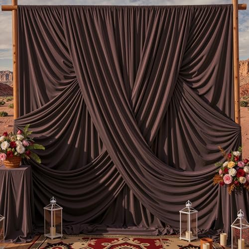30x10ft Brown Backdrop Curtains for Parties, 6 Panels 5x10ft Wrinkle-Free Polyester Background Curtains for