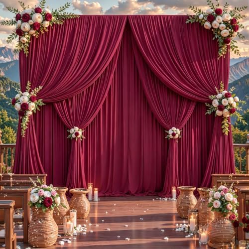 30x10ft Burgundy Backdrop Curtain Panels for Parties - Wrinkle Free Polyester Photo Curtain Backdrop Wedding, alternate view