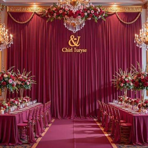 30x10ft Burgundy Backdrop Curtain Panels for Parties - Wrinkle Free Polyester Photo Curtain Backdrop Wedding, alternate view