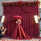 30x10ft Burgundy Backdrop Curtain Panels for Parties - Wrinkle Free Polyester Photo Curtain Backdrop Wedding, alternate view