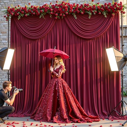 30x10ft Burgundy Backdrop Curtain Panels for Parties - Wrinkle Free Polyester Photo Curtain Backdrop Wedding, alternate view