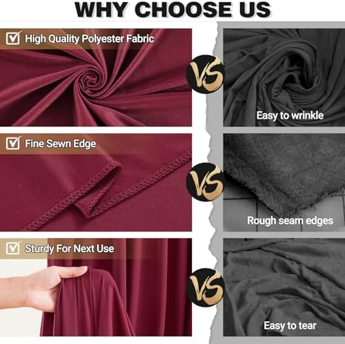 30x10ft Burgundy Backdrop Curtain Panels for Parties - Wrinkle Free Polyester Photo Curtain Backdrop Wedding, alternate view