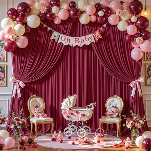 30x10ft Burgundy Backdrop Curtain Panels for Parties - Wrinkle Free Polyester Photo Curtain Backdrop Wedding, alternate view