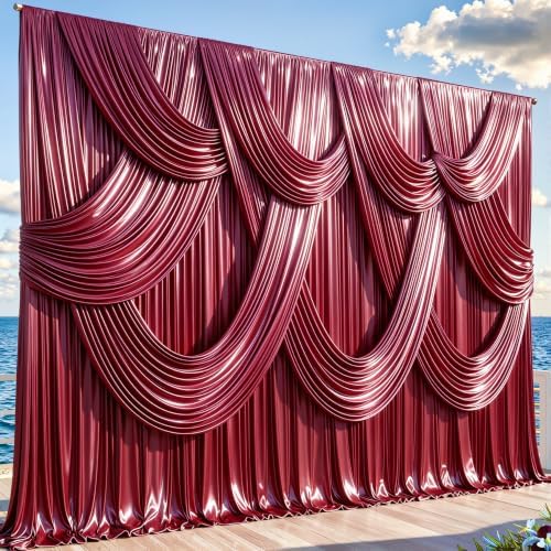 30x10ft Burgundy Glitter Backdrop Curtain for Parties, Wrinkle Free Satin Photo Backdrop Drapes 6 Panels 5x10FT