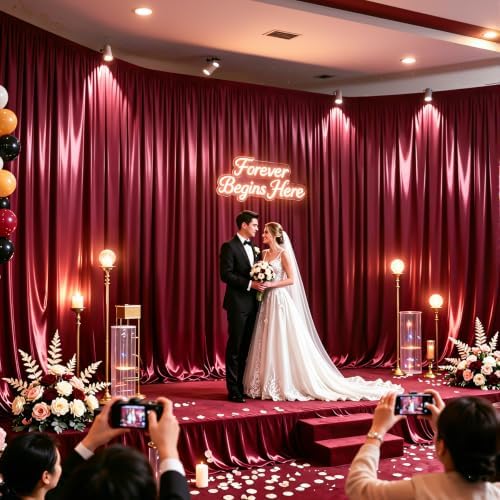 30x10ft Burgundy Glitter Backdrop Curtain for Parties, Wrinkle Free Satin Photo Backdrop Drapes 6 Panels 5x10FT, alternate