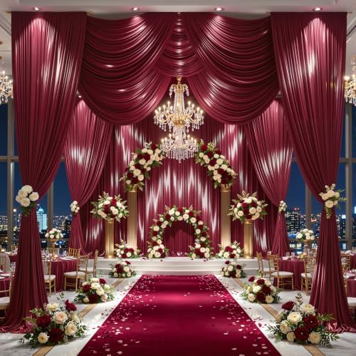 30x10ft Burgundy Glitter Backdrop Curtain for Parties, Wrinkle Free Satin Photo Backdrop Drapes 6 Panels 5x10FT, alternate