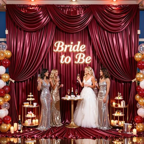 30x10ft Burgundy Glitter Backdrop Curtain for Parties, Wrinkle Free Satin Photo Backdrop Drapes 6 Panels 5x10FT, alternate