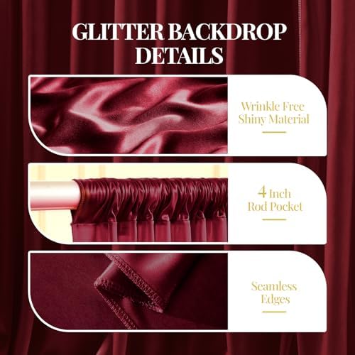30x10ft Burgundy Glitter Backdrop Curtain for Parties, Wrinkle Free Satin Photo Backdrop Drapes 6 Panels 5x10FT, alternate
