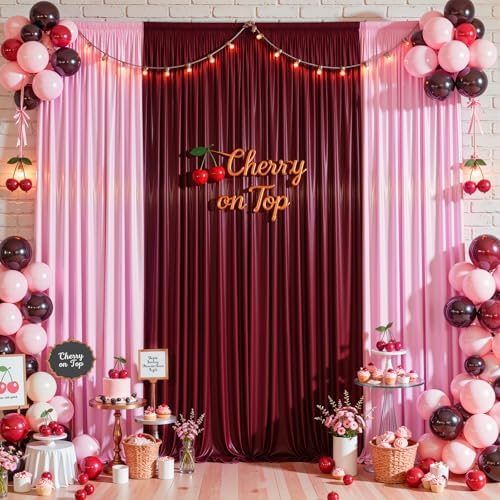 30x10ft Burgundy Glitter Backdrop Curtain for Parties, Wrinkle Free Satin Photo Backdrop Drapes 6 Panels 5x10FT, alternate