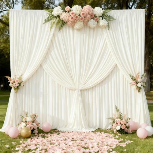 30x10ft Cream Backdrop Curtain Panels for Parties - Wrinkle Free Polyester Photo Curtain Backdrop Wedding Back