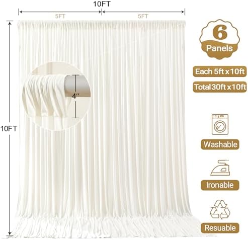 30x10ft Cream Backdrop Curtain Panels for Parties - Wrinkle Free Polyester Photo Curtain Backdrop Wedding Back, alternate