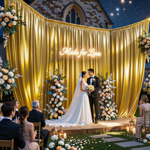 30x10ft Dark Gold Glitter Backdrop Curtain for Parties, Wrinkle Free Satin Photo Backdrop Drapes 6 Panels 5x10FT, alternate