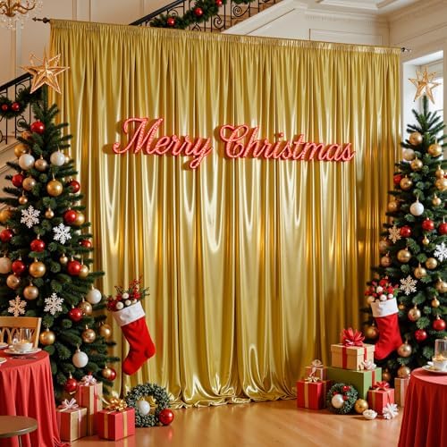 30x10ft Dark Gold Glitter Backdrop Curtain for Parties, Wrinkle Free Satin Photo Backdrop Drapes 6 Panels 5x10FT, alternate