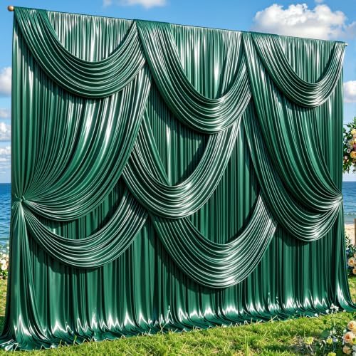 30x10ft Dark Green Glitter Backdrop Curtain for Parties, Wrinkle Free Satin Photo Backdrop Drapes 6 Panels
