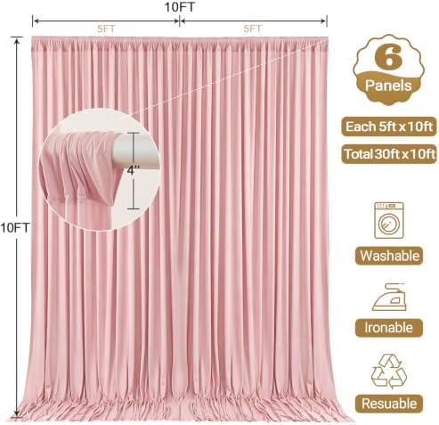 30x10ft Dusty Rose Backdrop Curtain Panels for Parties - Wrinkle Free Polyester Photo Curtain Backdrop Wedding, alternate