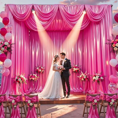 30x10ft Hot Pink Glitter Backdrop Curtain for Parties, Wrinkle Free Satin Photo Backdrop Drapes 6 Panels 5x10FT, alternate