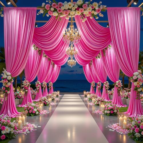30x10ft Hot Pink Glitter Backdrop Curtain for Parties, Wrinkle Free Satin Photo Backdrop Drapes 6 Panels 5x10FT, alternate