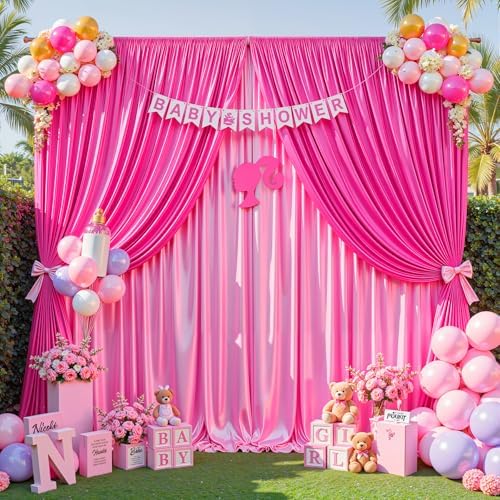 30x10ft Hot Pink Glitter Backdrop Curtain for Parties, Wrinkle Free Satin Photo Backdrop Drapes 6 Panels 5x10FT, alternate