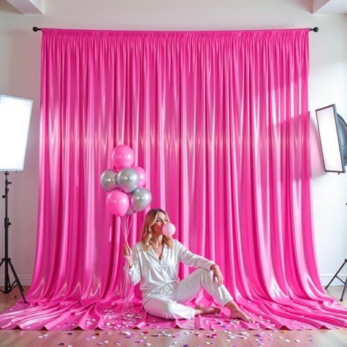 30x10ft Hot Pink Glitter Backdrop Curtain for Parties, Wrinkle Free Satin Photo Backdrop Drapes 6 Panels 5x10FT, alternate
