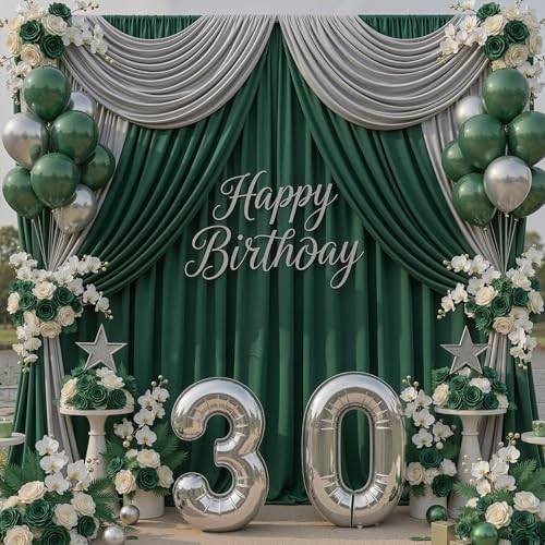 30x10ft Hunter Green Backdrop Curtains for Parties, 6 Panels 5x10ft Wrinkle-Free Polyester Background Curtains, alternate