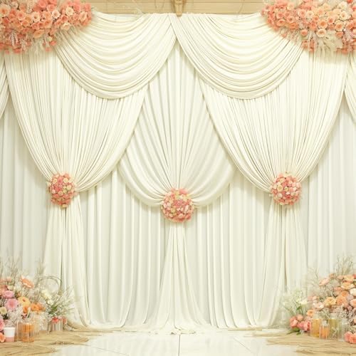 30x10ft Ivory Backdrop Curtain Panels for Parties - Wrinkle Free Polyester Photo Curtain Backdrop Wedding Back