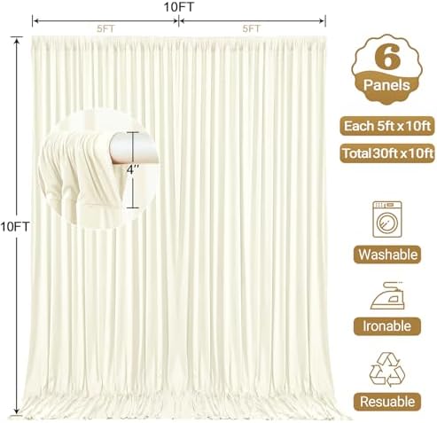 30x10ft Ivory Backdrop Curtain Panels for Parties - Wrinkle Free Polyester Photo Curtain Backdrop Wedding Back, alternate