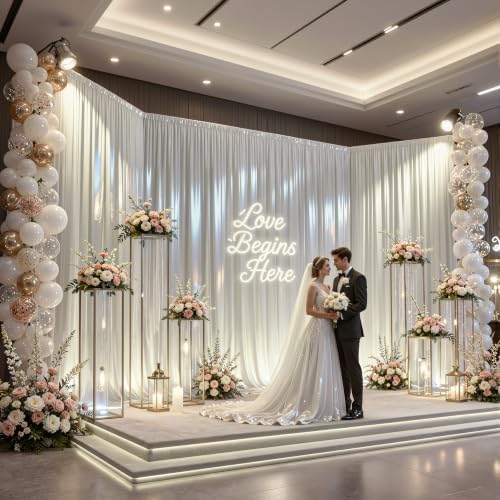 30x10ft Ivory Glitter Backdrop Curtain for Parties, Wrinkle Free Satin Photo Backdrop Drapes 6 Panels 5x10FT, alternate view