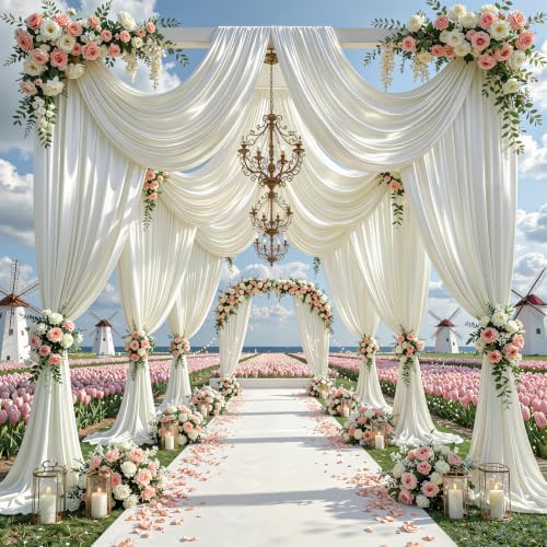 30x10ft Ivory Glitter Backdrop Curtain for Parties, Wrinkle Free Satin Photo Backdrop Drapes 6 Panels 5x10FT, alternate view