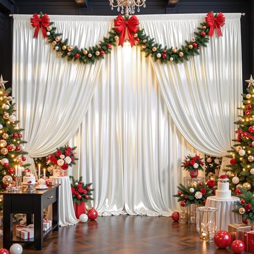 30x10ft Ivory Glitter Backdrop Curtain for Parties, Wrinkle Free Satin Photo Backdrop Drapes 6 Panels 5x10FT, alternate view