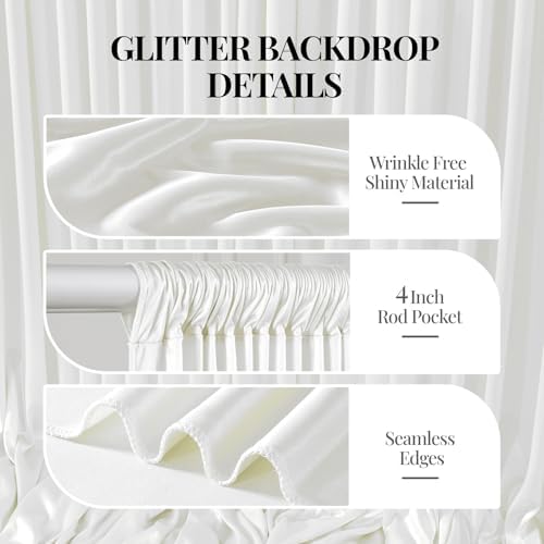 30x10ft Ivory Glitter Backdrop Curtain for Parties, Wrinkle Free Satin Photo Backdrop Drapes 6 Panels 5x10FT, alternate view