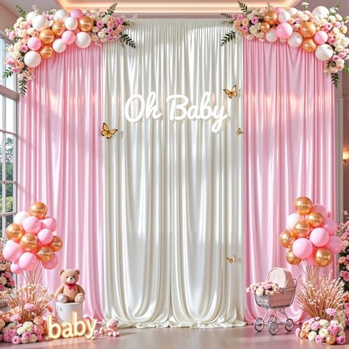 30x10ft Ivory Glitter Backdrop Curtain for Parties, Wrinkle Free Satin Photo Backdrop Drapes 6 Panels 5x10FT, alternate view