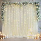 30x10ft Ivory Tulle Backdrop Curtain with Lights String for Parites, Sheer Backdrop Curtains for Wedding Baby, alternate view