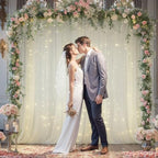 30x10ft Ivory Tulle Backdrop Curtain with Lights String for Parites, Sheer Backdrop Curtains for Wedding Baby, alternate view