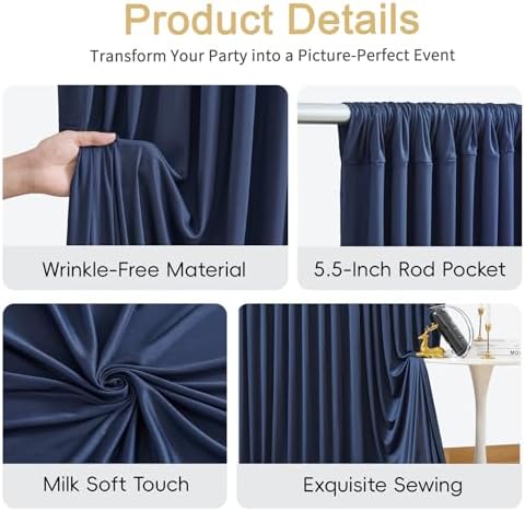 30x10ft Navy Blue Backdrop Curtain for Parties Wrinkle Free Fabric Backdrop Curtain Birthday Party Photo, alternate view 5