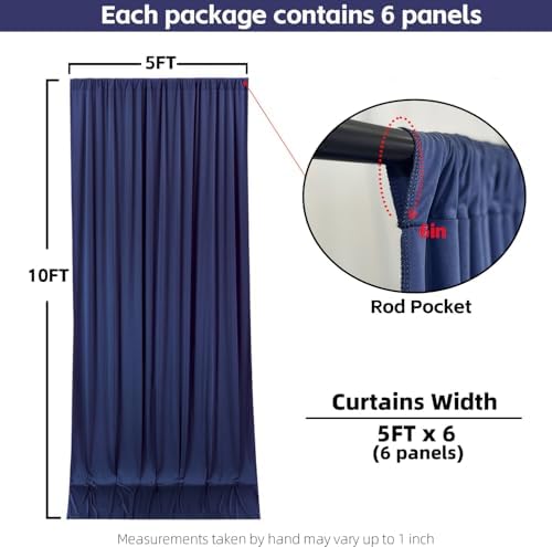 30x10FT Navy Blue Backdrop Curtains for Wedding Parties, Wrinkle Free Photo Backdrop Curtains for Wedding, alternate view 3