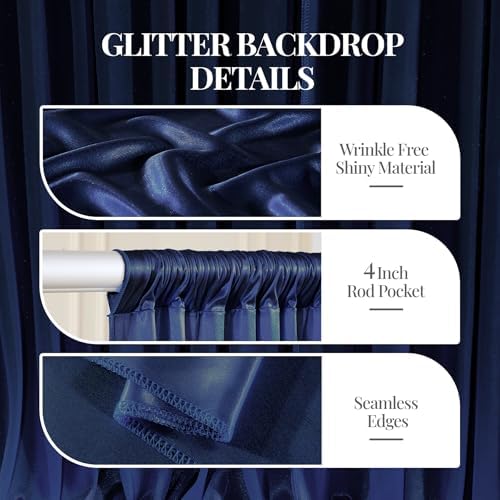 30x10ft Navy Blue Glitter Backdrop Curtain for Parties, Wrinkle Free Satin Photo Backdrop Drapes 6 Panels 5x10FT, alternate