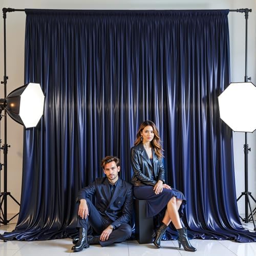 30x10ft Navy Blue Glitter Backdrop Curtain for Parties, Wrinkle Free Satin Photo Backdrop Drapes 6 Panels 5x10FT, alternate