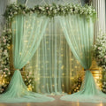 30x10ft Olive Green Tulle Backdrop Curtain with Lights String for Parites, Sheer Photo Backdrop Curtains with