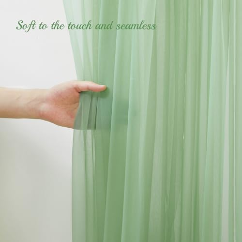 30x10ft Olive Green Tulle Backdrop Curtain with Lights String for Parites, Sheer Backdrop Curtains for Wedding, alternate