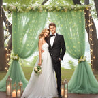 30x10ft Olive Green Tulle Backdrop Curtain with Lights String for Parites, Sheer Backdrop Curtains for Wedding, alternate