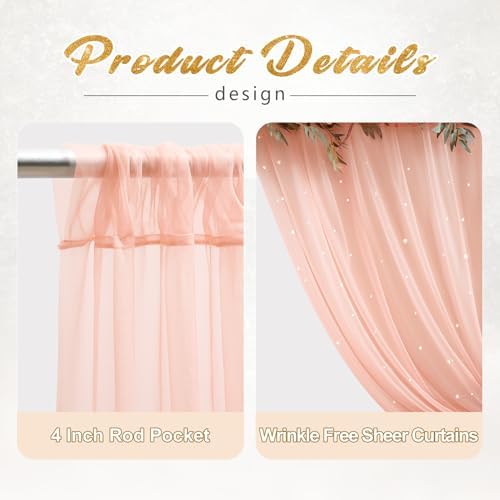 30x10ft Peach Tulle Backdrop Curtain with Lights String for Parites, Sheer Photo Backdrop Curtains with Lights, alternate