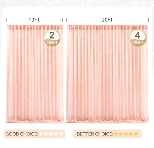 30x10ft Peach Tulle Backdrop Curtain with Lights String for Parites, Sheer Photo Backdrop Curtains with Lights, alternate