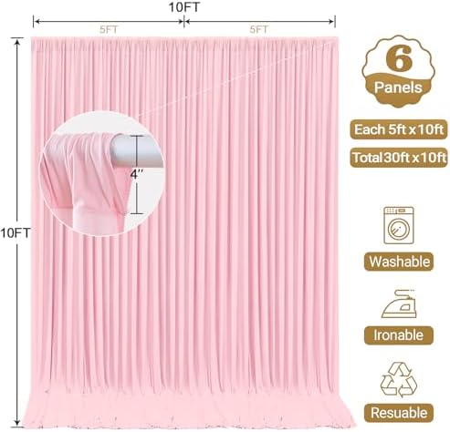 30x10ft Pink Backdrop Curtain Panels for Parties - Wrinkle Free Polyester Photo Curtain Backdrop Wedding Back, alternate view